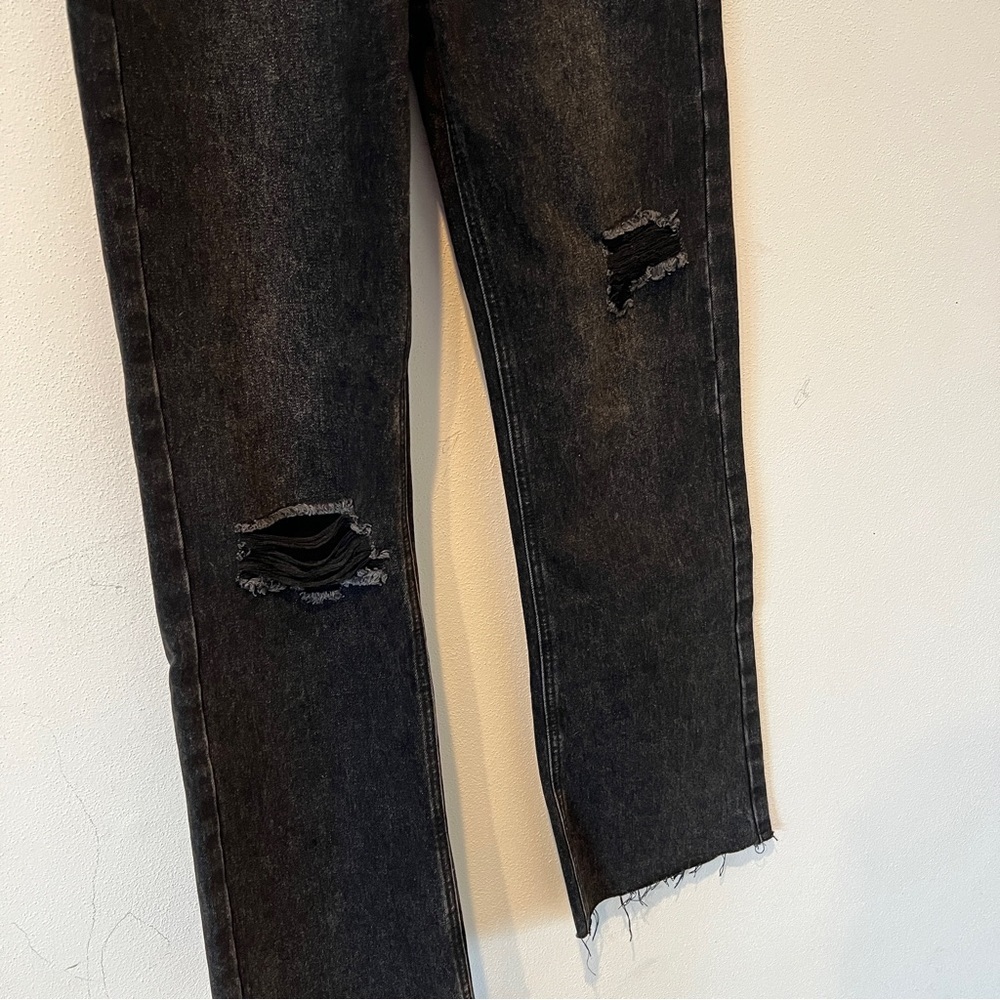 THATSSOFETCH Varski Semi-Wide Leg Black High Waisted Raw Hem Jeans - Picture 5 of 11